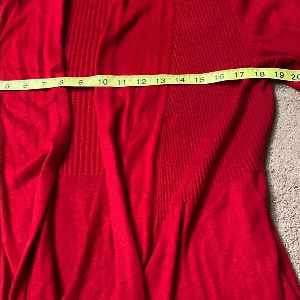 Crimson Red Medium Open-Front Draped Cardigan with Shawl Collar Asymmetrical - Picture 9 of 9